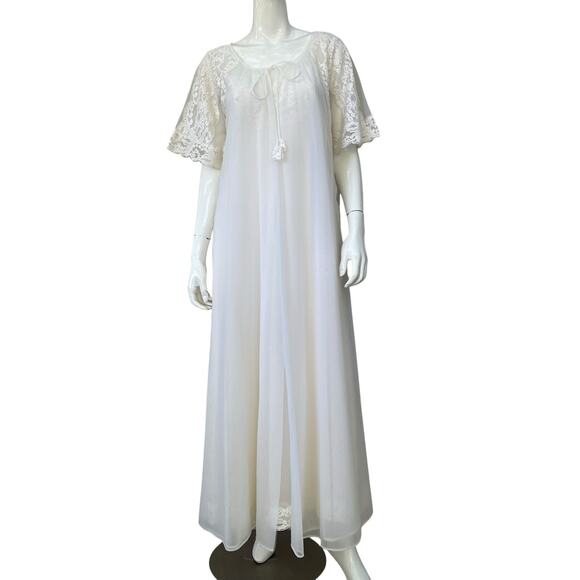Vintage Nightgown & Peignoir Set White Nylon Maxi Length 1960’s Medium - Picture 1 of 12